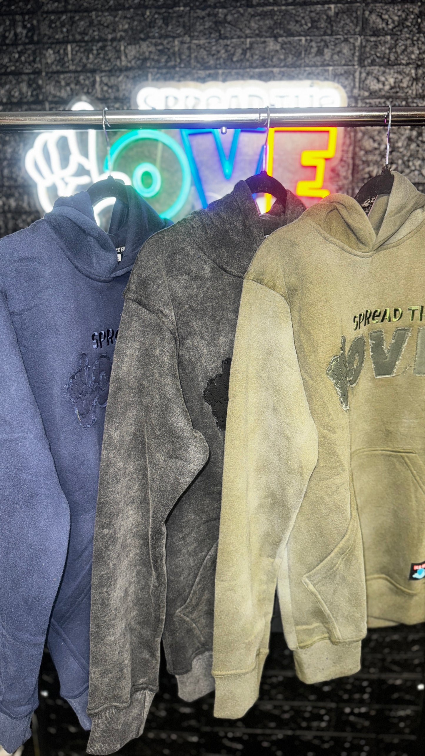Acid Wash Distressed Embroidery Hoodie (3 colors)