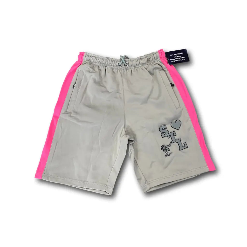Men’s 3D Varsity Logo Shorts (3 Colors) - Grey/Hot Pink /