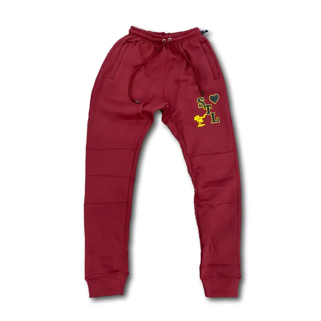 Men’s 3D Varsity Logo Sweatpants (2 Colors) - Burgundy/Gold