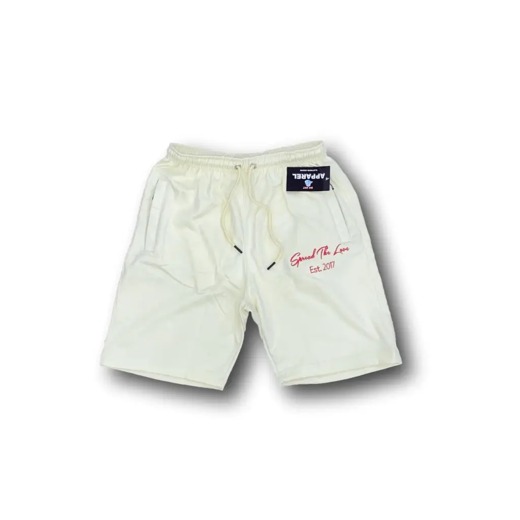 Men’s Cursive Logo Shorts (2 Colors) - Cream/Red / Small -