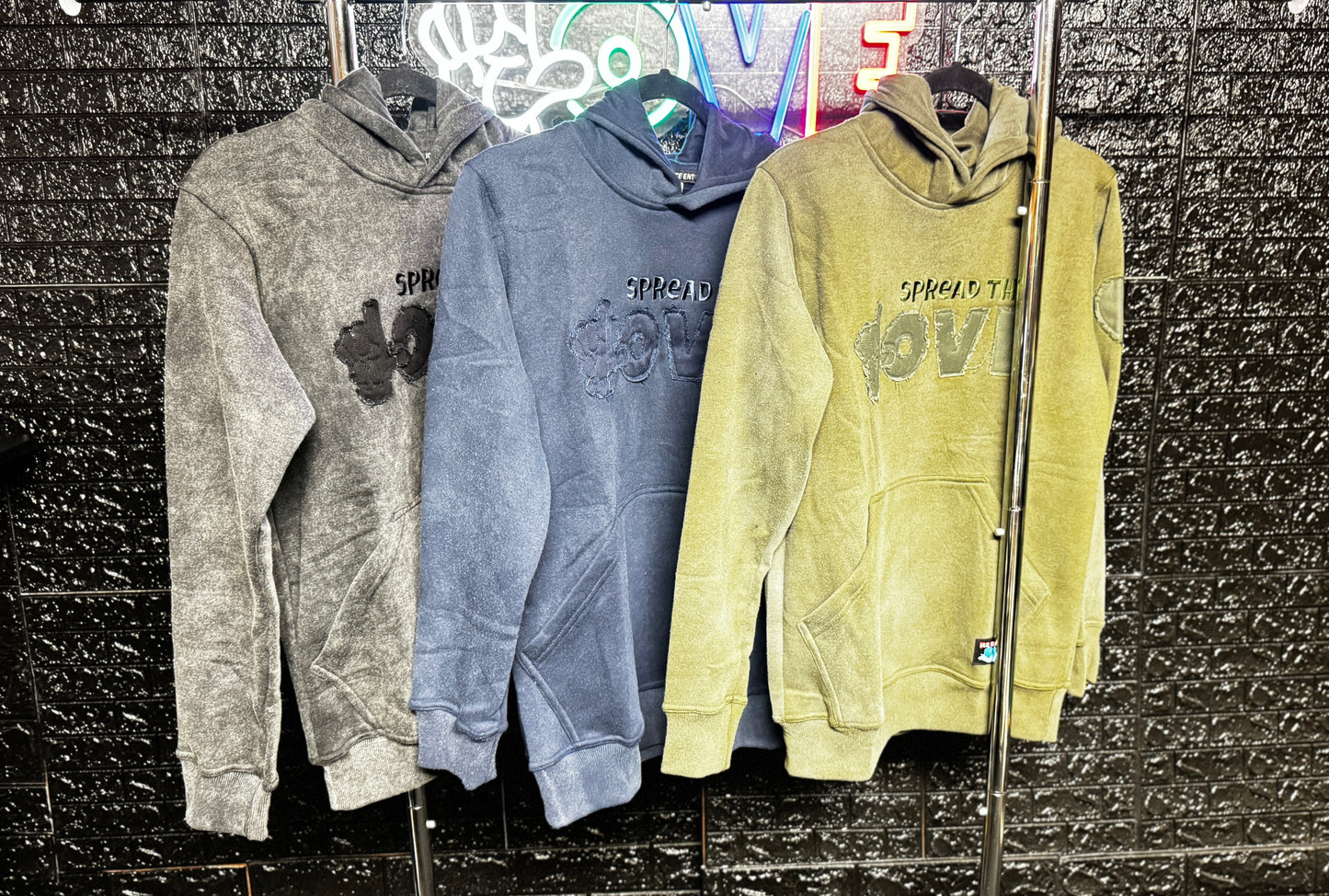 Acid Wash Distressed Embroidery Hoodie (3 colors)