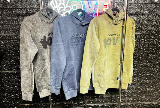 Acid Wash Distressed Embroidery Hoodie (3 colors)