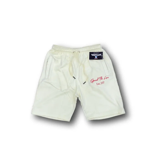 Men’s Cursive Logo Shorts (2 Colors) - Cream/Red / Small -